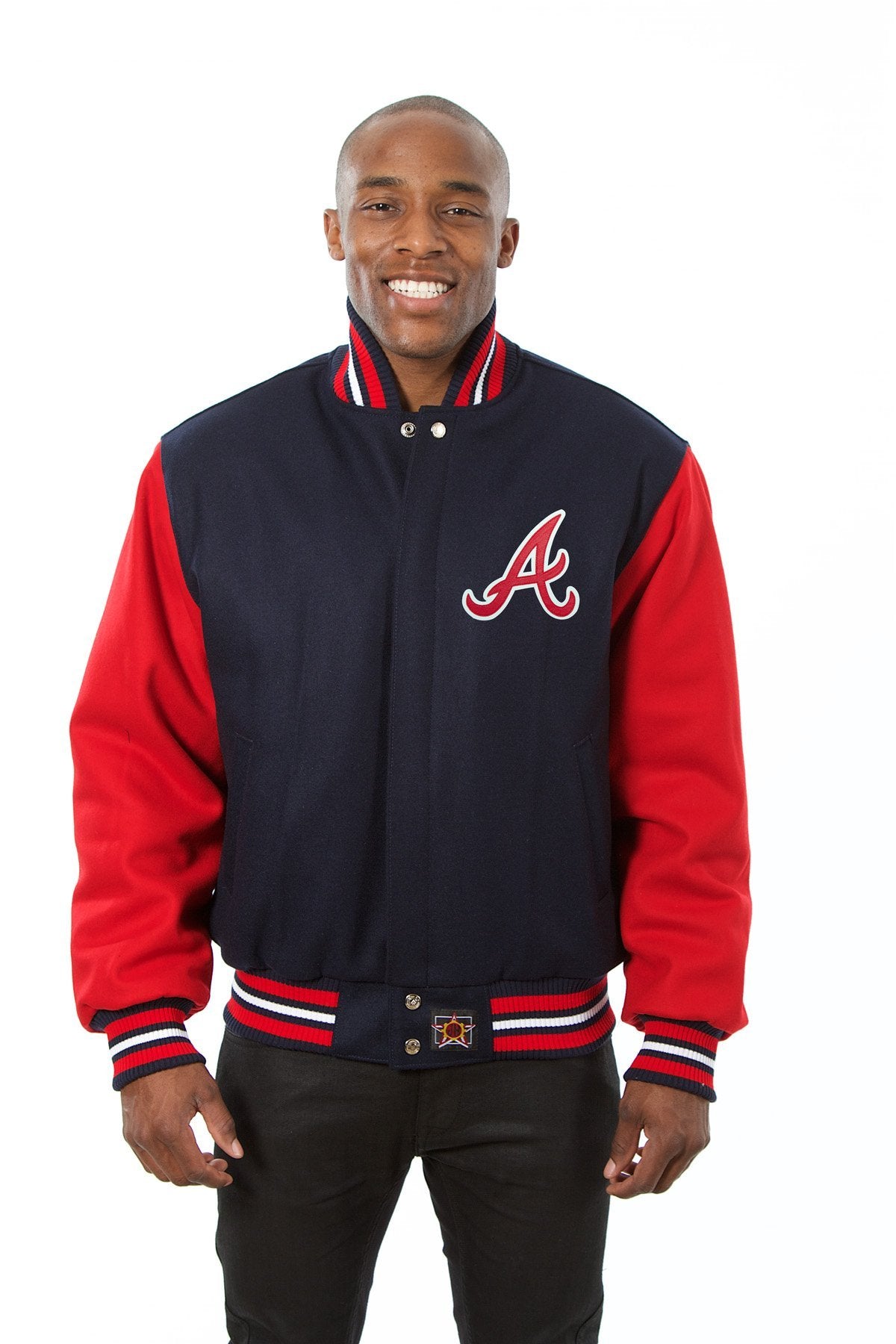 Atlanta Braves Wool Jacket w/ Handcrafted Leather Logos - Navy
