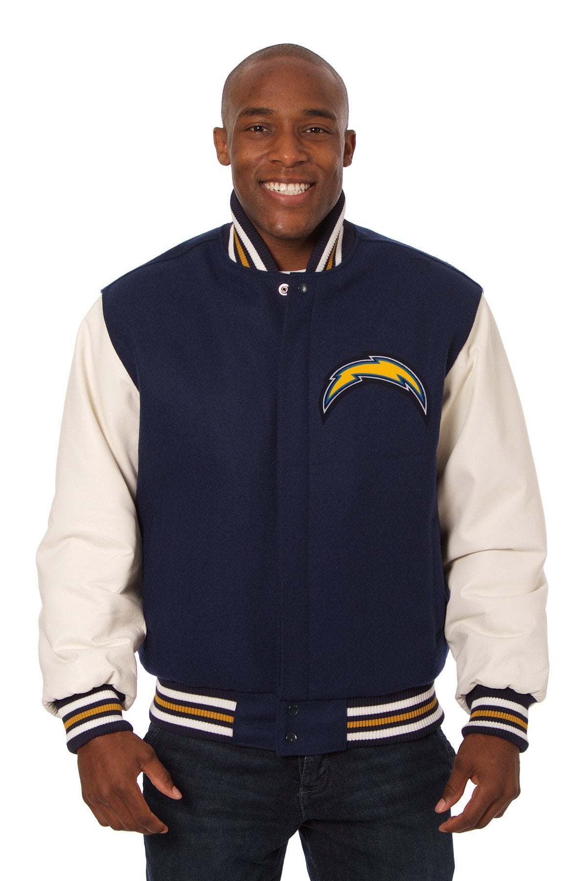 NFL Los Angeles Chargers Logo 9 Black Brown Leather Jacket For