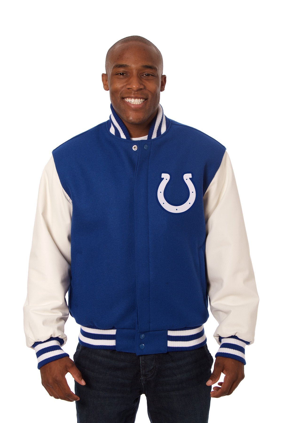 INDIANAPOLIS COLTS TWO-TONE WOOL AND LEATHER JACKET - ROYAL/WHITE
