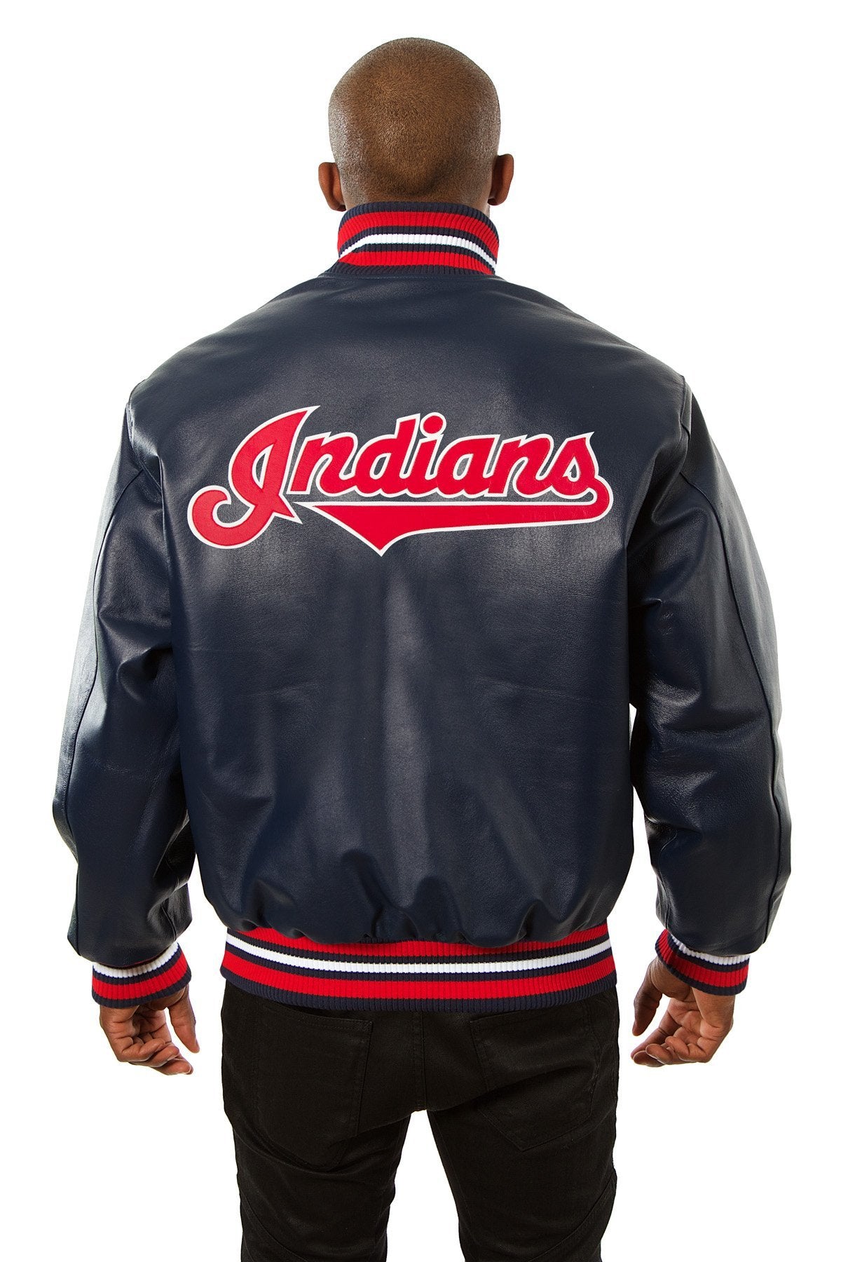 CLEVELAND GUARDIANS FULL LEATHER JACKET - NAVY