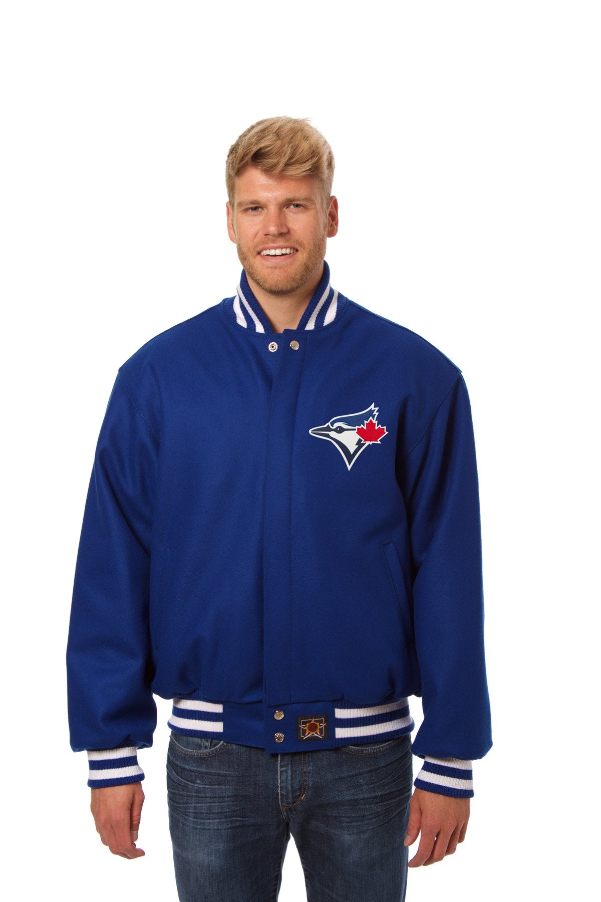 TORONTO BLUE JAYS WOOL JACKET W/ HANDCRAFTED LEATHER LOGOS - ROYAL