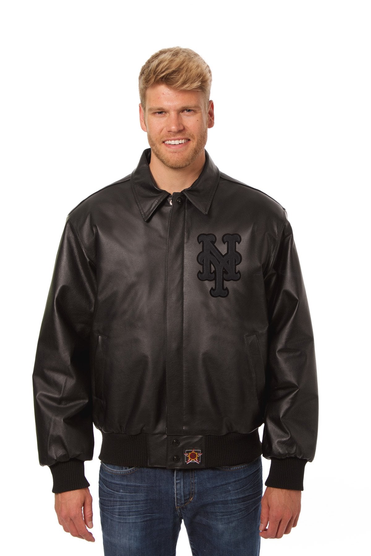 NEW YORK METS FULL LEATHER JACKET - BLACK/BLACK