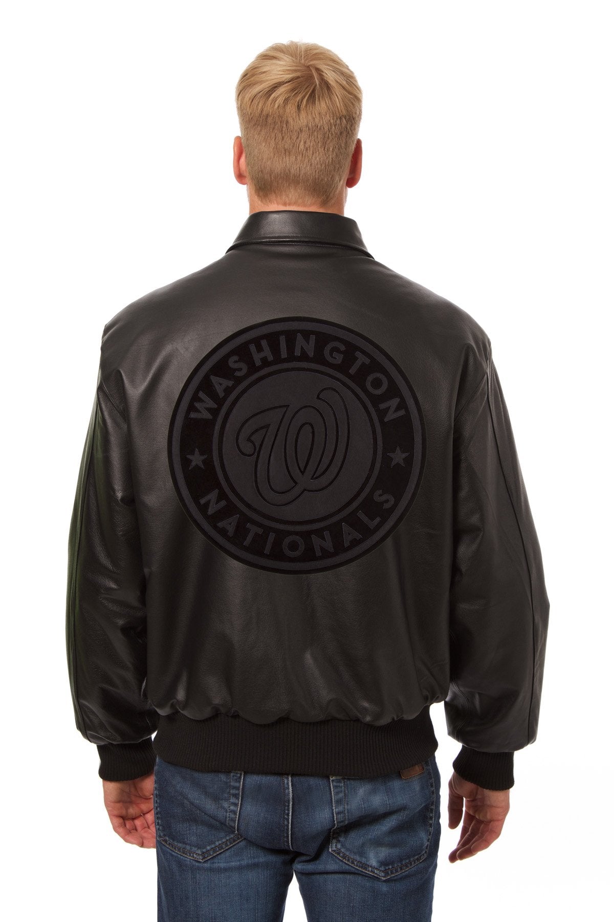 WASHINGTON NATIONALS FULL LEATHER JACKET - BLACK/BLACK