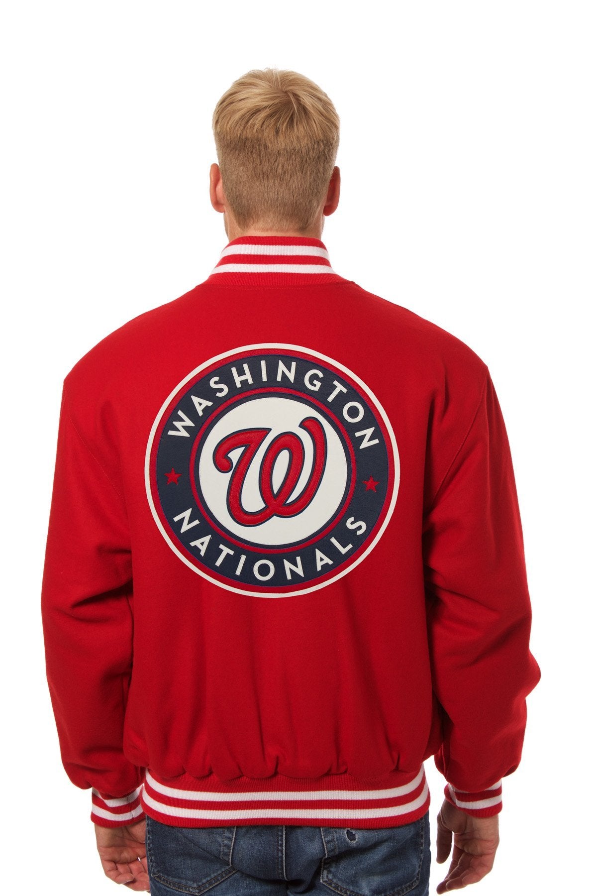 WASHINGTON NATIONALS WOOL JACKET W/ HANDCRAFTED LEATHER LOGOS - RED
