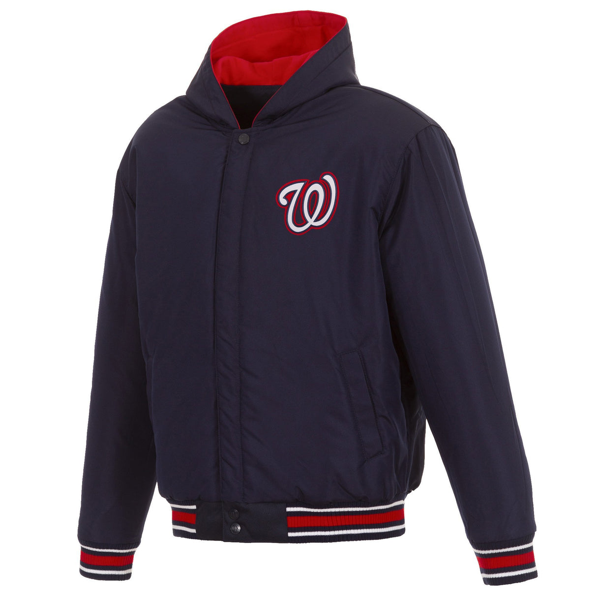 WASHINGTON NATIONALS TWO-TONE REVERSIBLE FLEECE HOODED JACKET - NAVY/RED