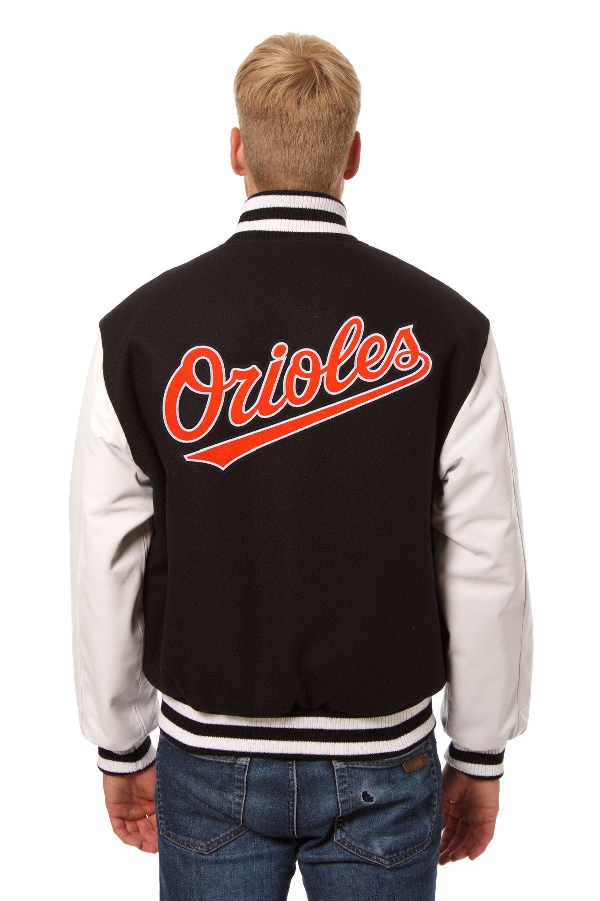 BALTIMORE ORIOLES TWO-TONE WOOL AND LEATHER JACKET - BLACK