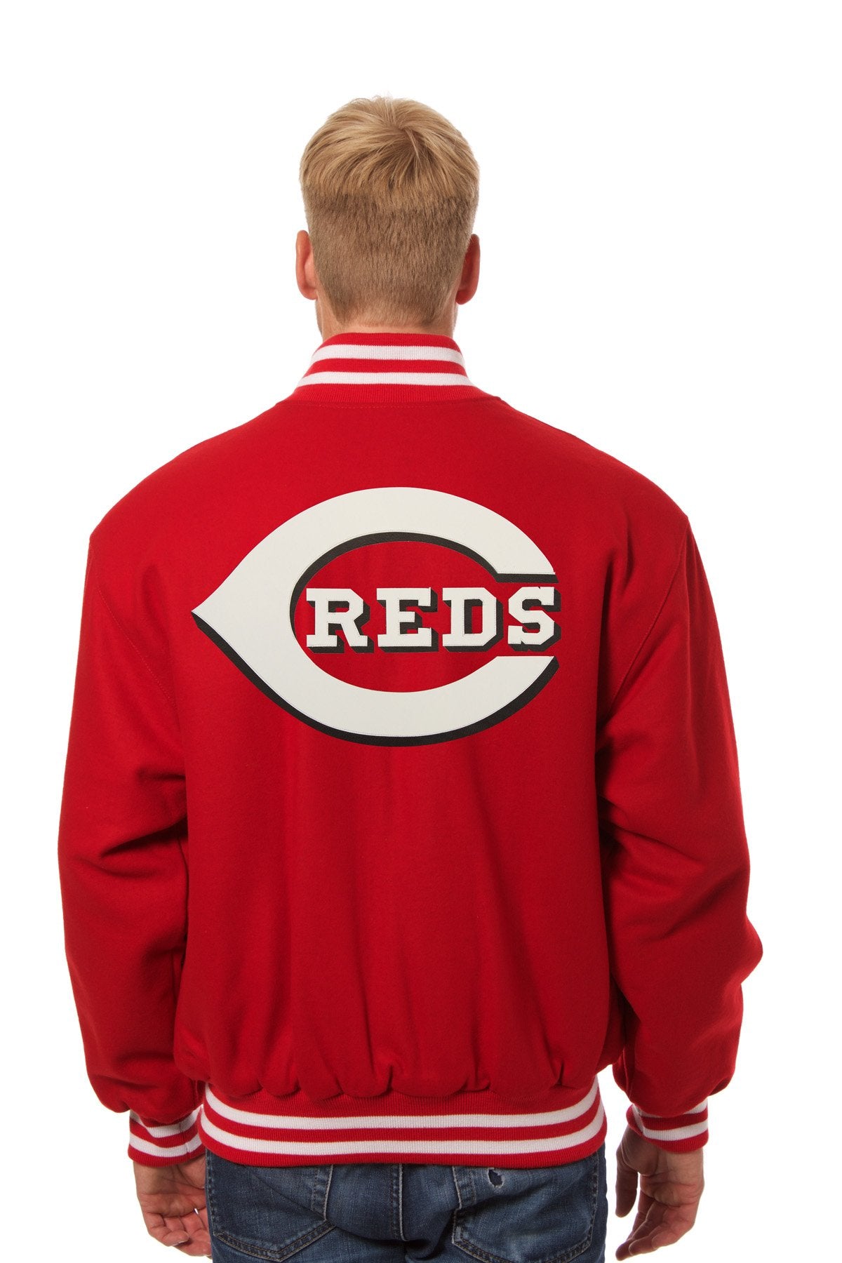 CINCINNATI REDS WOOL JACKET W/ HANDCRAFTED LEATHER LOGOS - RED