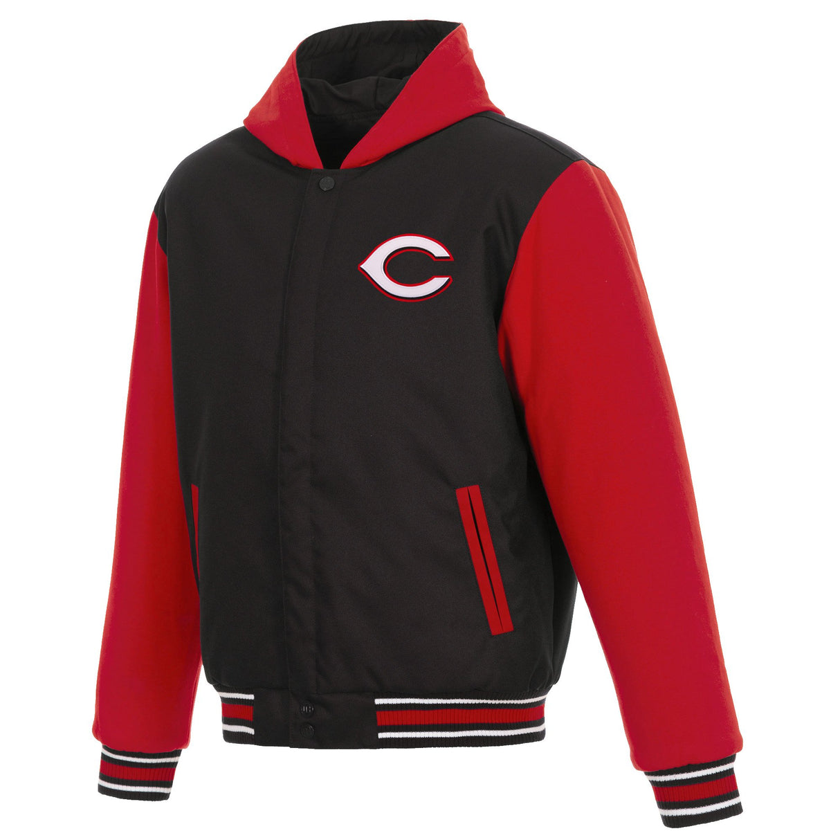 CINCINNATI REDS TWO-TONE REVERSIBLE FLEECE HOODED JACKET - BLACK/RED