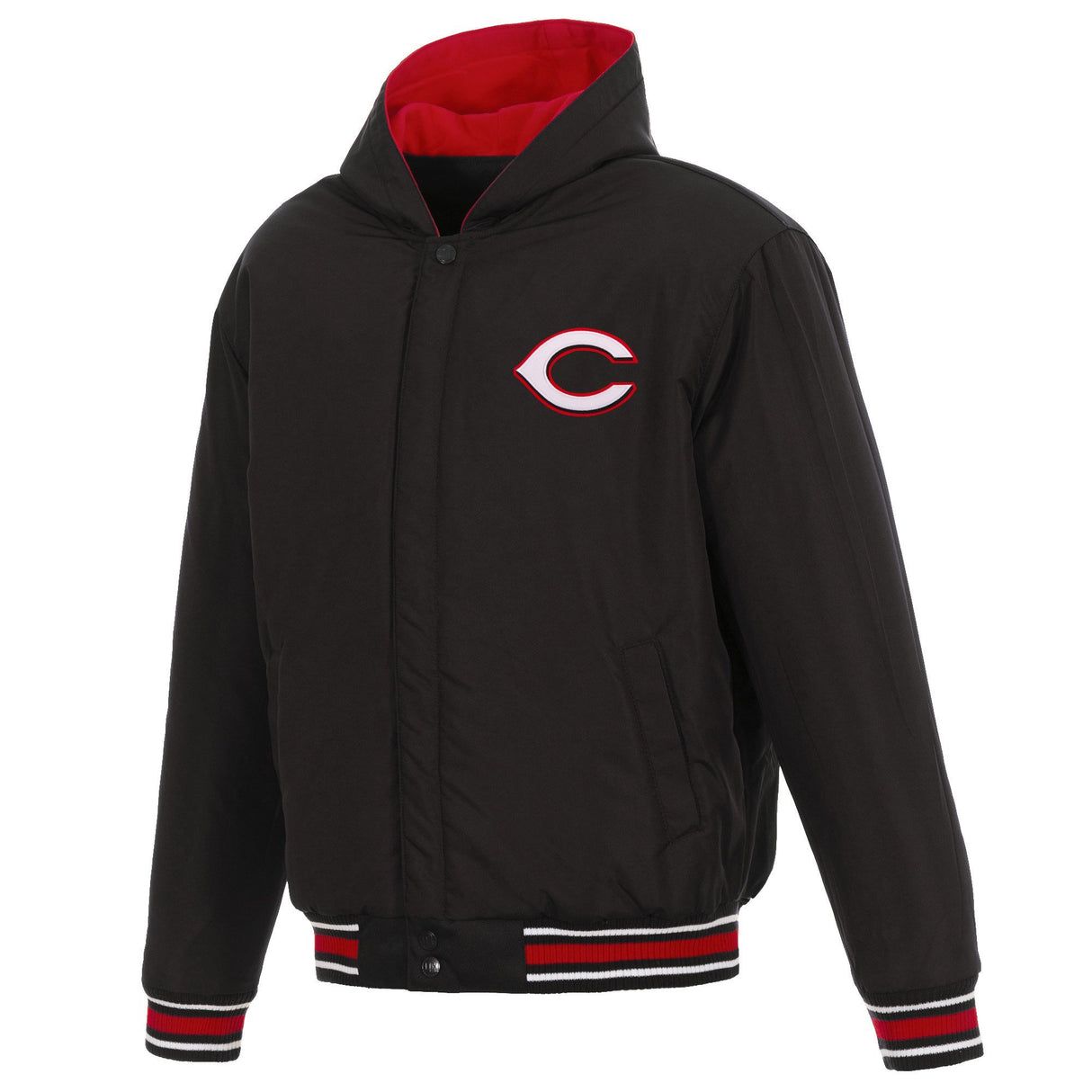 CINCINNATI REDS TWO-TONE REVERSIBLE FLEECE HOODED JACKET - BLACK/RED