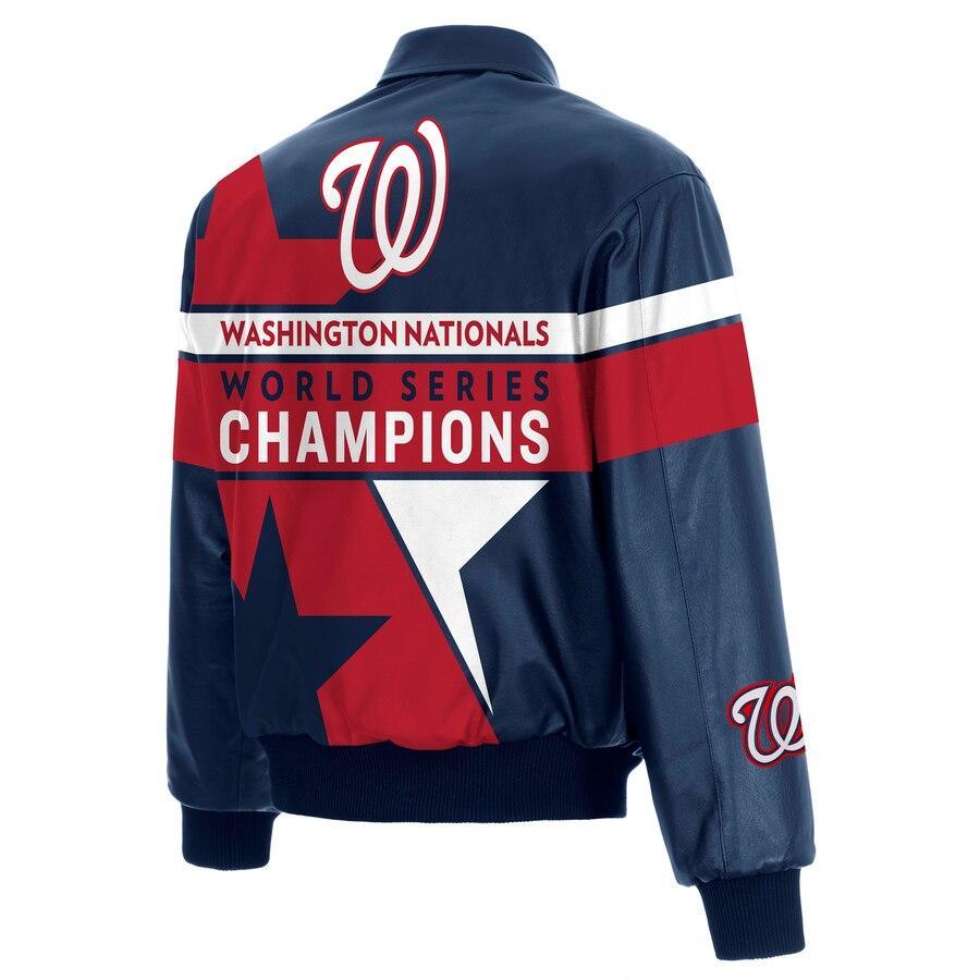 WASHINGTON NATIONALS JH DESIGN 2019 WORLD SERIES CHAMPIONS FULL-SNAP LEATHER JACKET - NAVY