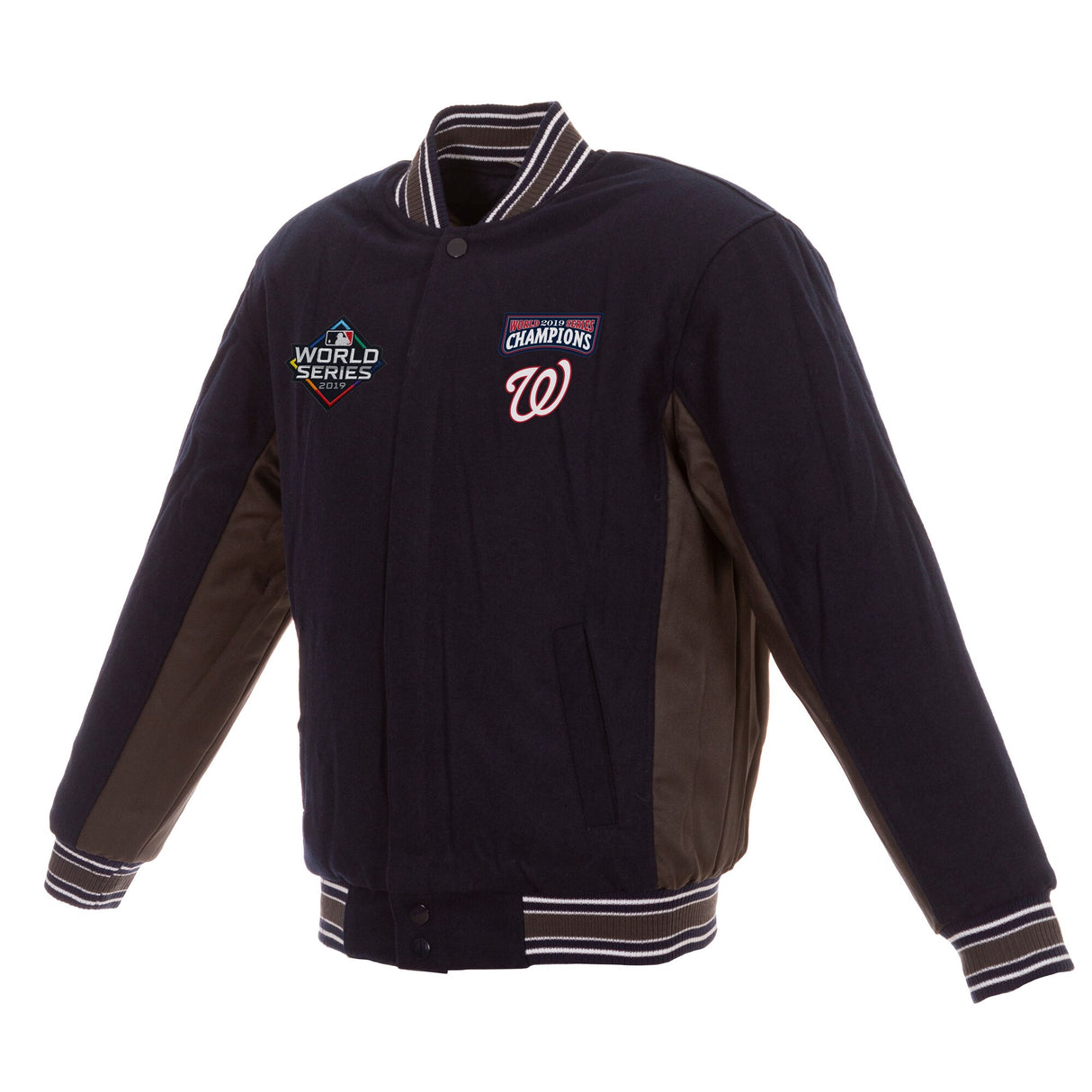 WASHINGTON NATIONALS JH DESIGN 2019 WORLD SERIES CHAMPIONS FULL-SNAP WOOL JACKET - NAVY
