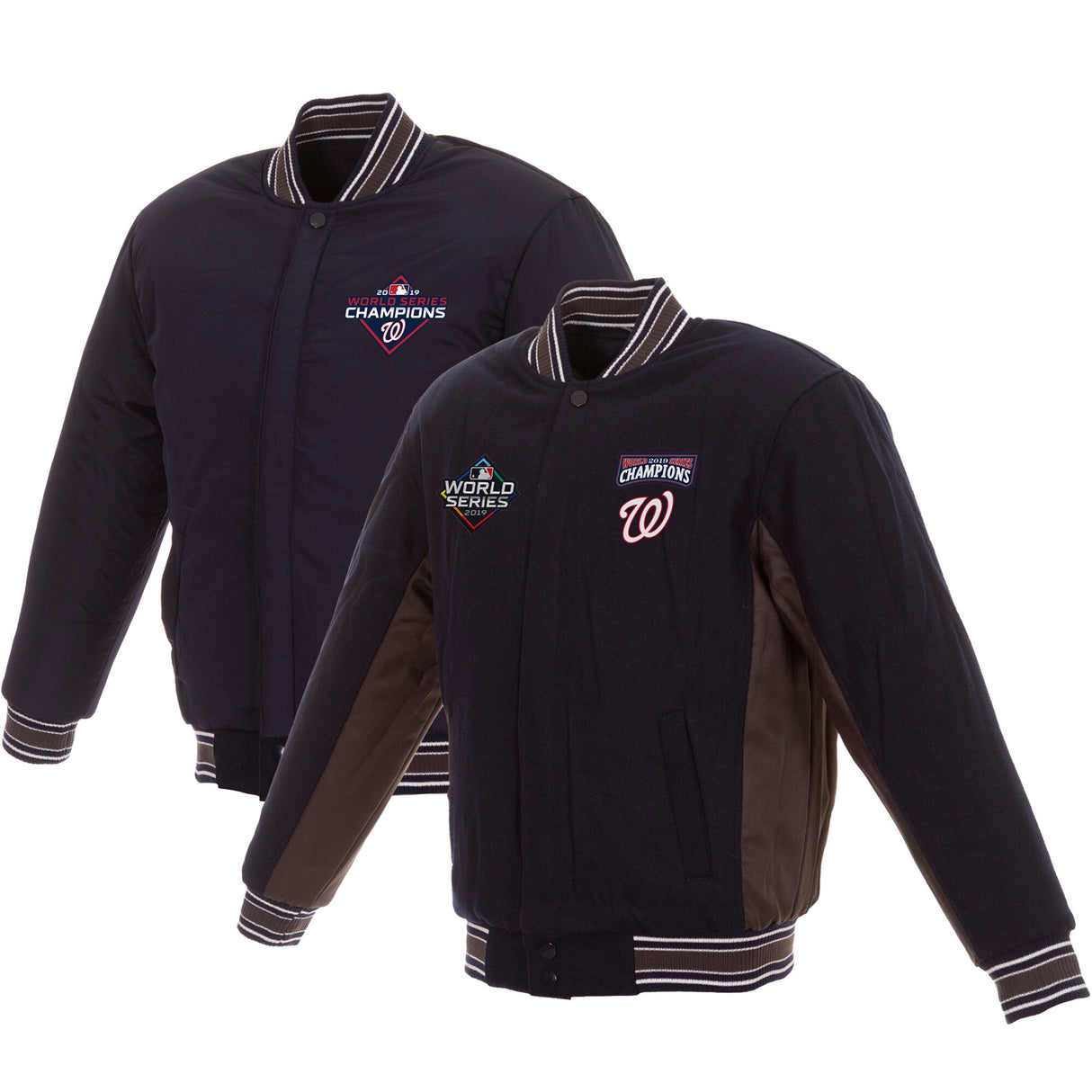 WASHINGTON NATIONALS JH DESIGN 2019 WORLD SERIES CHAMPIONS FULL-SNAP WOOL JACKET - NAVY