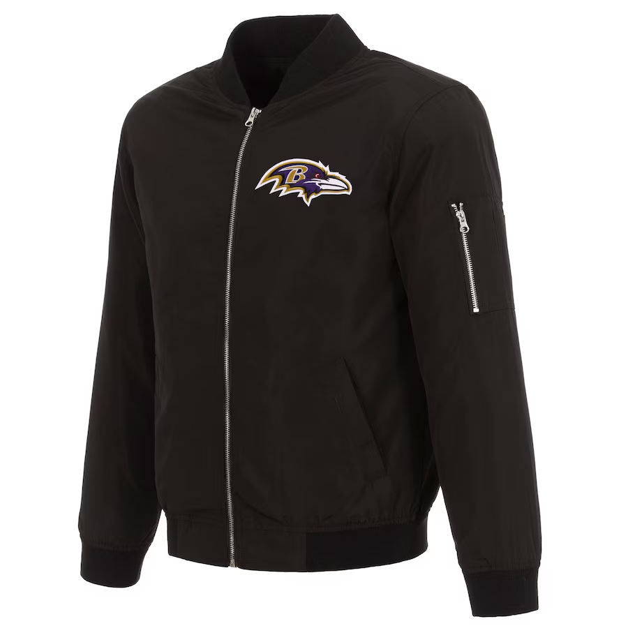 Baltimore Ravens NFL Pro Line by JH Design Black Full-Zip Bomber Lightweight Jacket