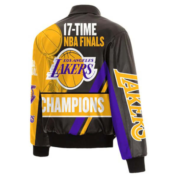 LOS ANGELES LAKERS JH DESIGN 17-TIME NBA FINALS CHAMPIONS EMBROIDERED LOGOS FULL-SNAP LEATHER JACKET - BLACK