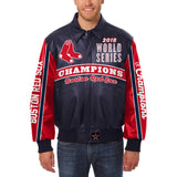 BOSTON RED SOX JH DESIGN 2018 WORLD SERIES CHAMPIONS LOGO LEATHER JACKET – NAVY