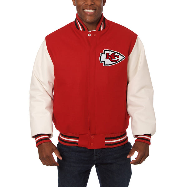 KANSAS CITY CHIEFS JH DESIGN WOOL & LEATHER FULL-SNAP JACKET - RED/CREAM
