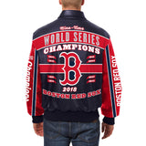 BOSTON RED SOX JH DESIGN 2018 WORLD SERIES CHAMPIONS LOGO LEATHER JACKET – NAVY