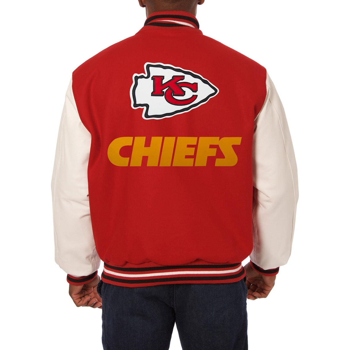 KANSAS CITY CHIEFS JH DESIGN WOOL & LEATHER FULL-SNAP JACKET - RED/CREAM