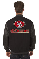 SAN FRANCISCO 49ERS WOOL & LEATHER REVERSIBLE JACKET W/ EMBROIDERED LOGOS - BLACK