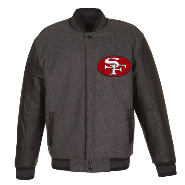 SAN FRANCISCO 49ERS WOOL & LEATHER THROWBACK REVERSIBLE JACKET - CHARCOAL