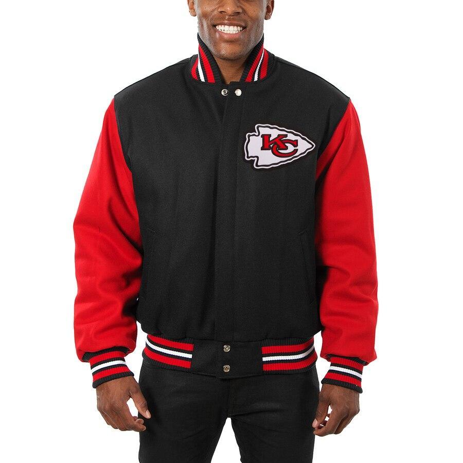 KANSAS CITY CHIEFS JH DESIGN WOOL FULL-SNAP JACKET - BLACK/SCARLET