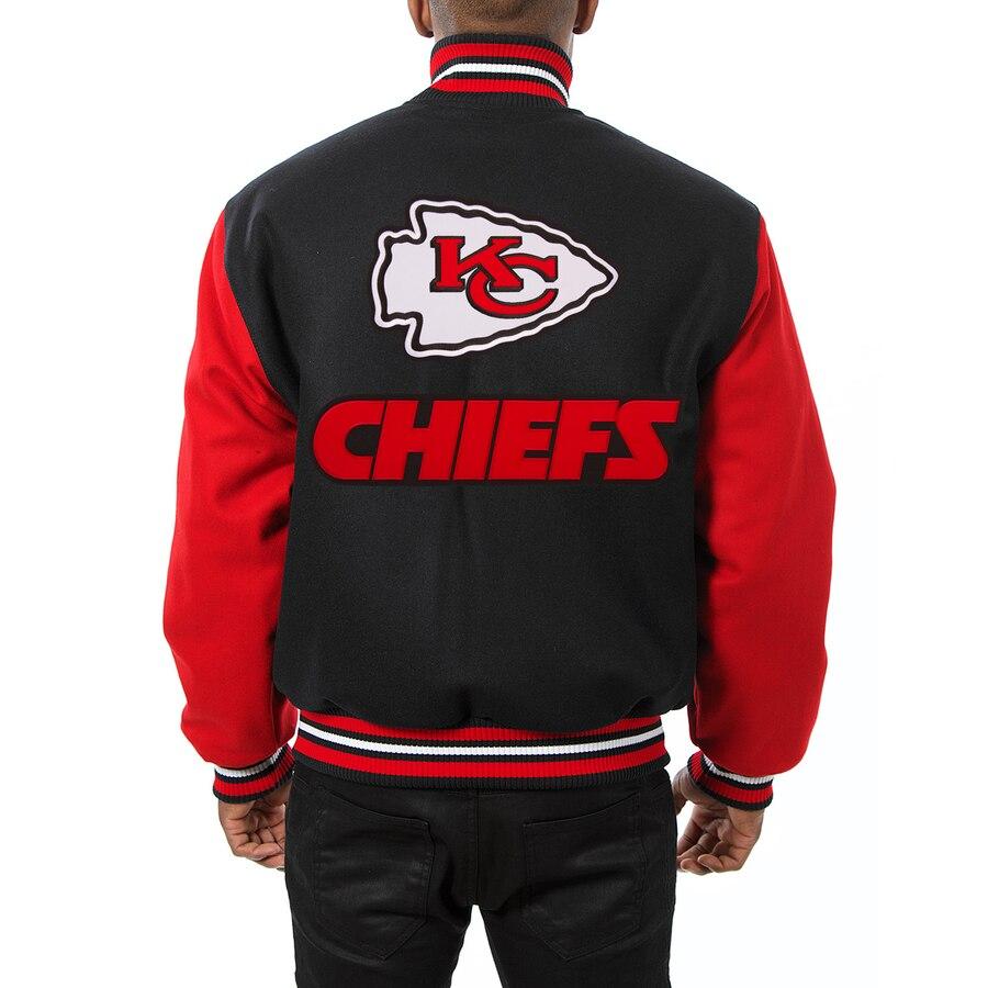KANSAS CITY CHIEFS JH DESIGN WOOL FULL-SNAP JACKET - BLACK/SCARLET