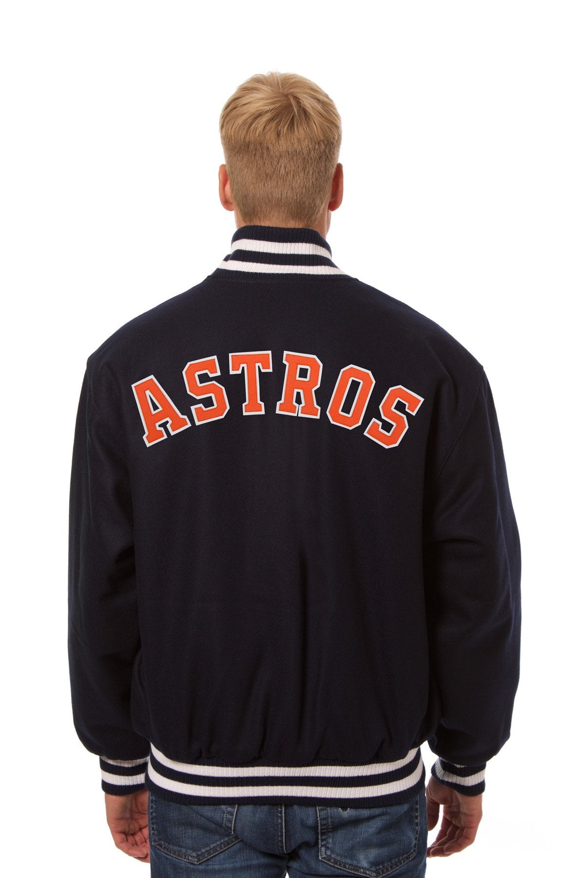 HOUSTON ASTROS WOOL JACKET W/ HANDCRAFTED LEATHER LOGOS - NAVY