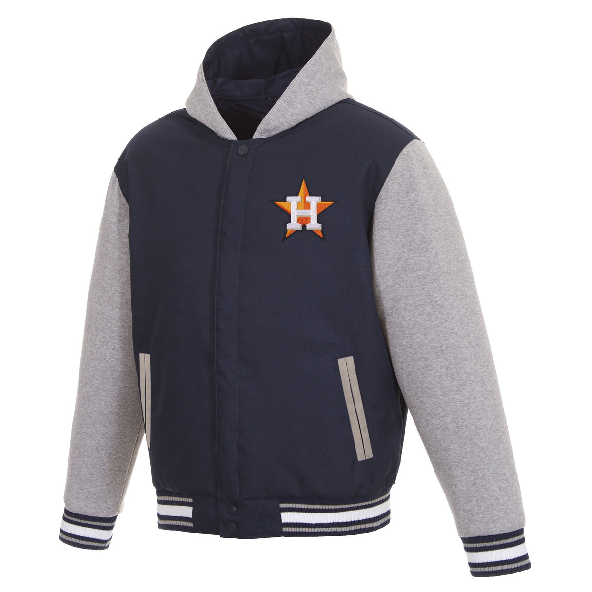 HOUSTON ASTROS TWO-TONE REVERSIBLE FLEECE HOODED JACKET - NAVY/GREY
