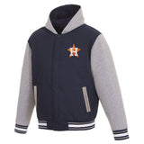 HOUSTON ASTROS TWO-TONE REVERSIBLE FLEECE HOODED JACKET - NAVY/GREY