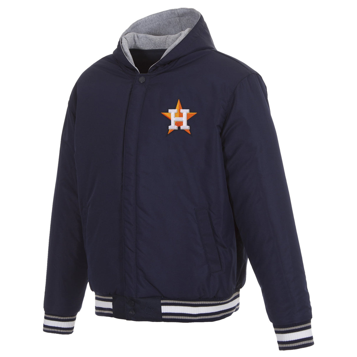HOUSTON ASTROS TWO-TONE REVERSIBLE FLEECE HOODED JACKET - NAVY/GREY