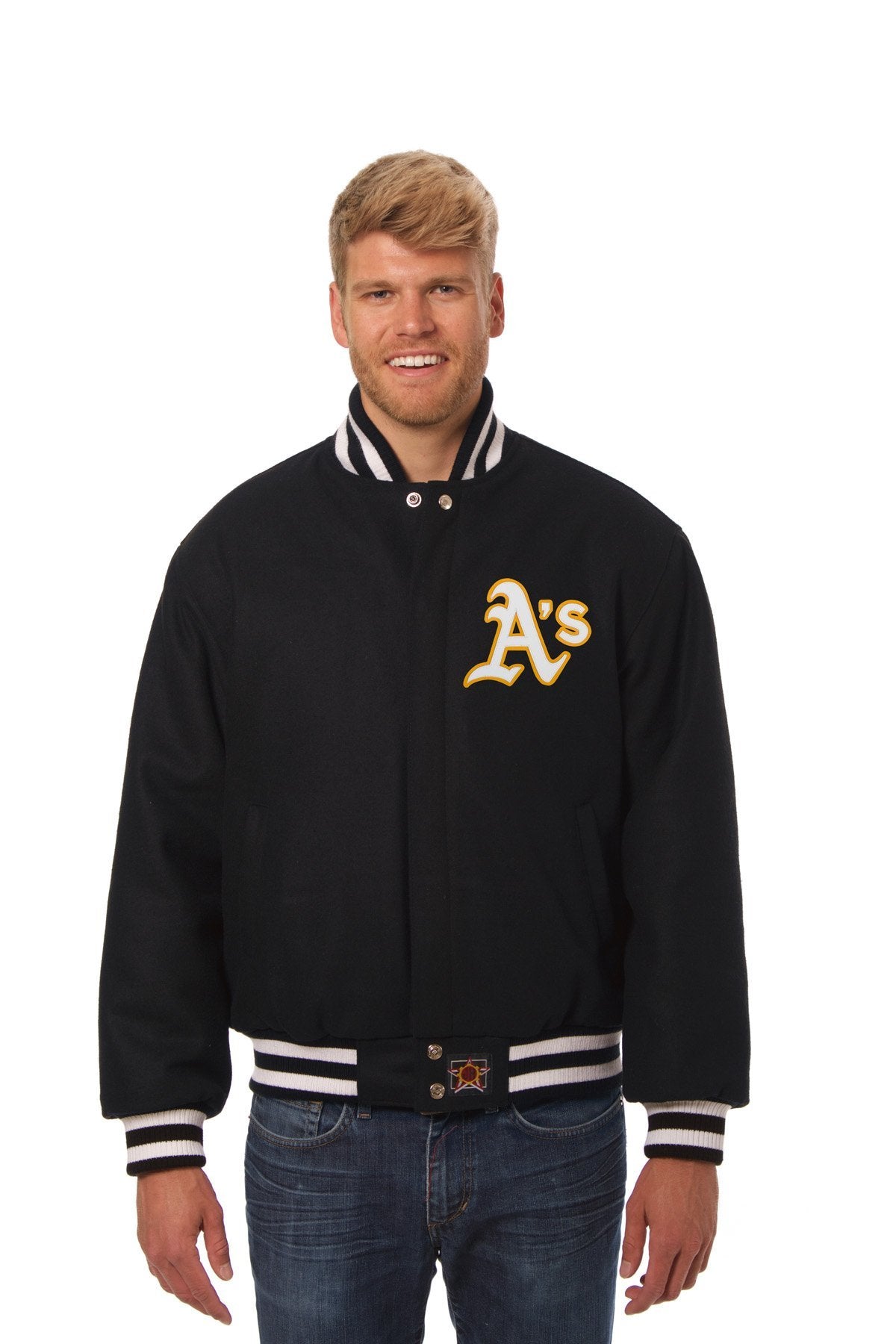 OAKLAND ATHLETICS WOOL JACKET W/ HANDCRAFTED LEATHER LOGOS - BLACK