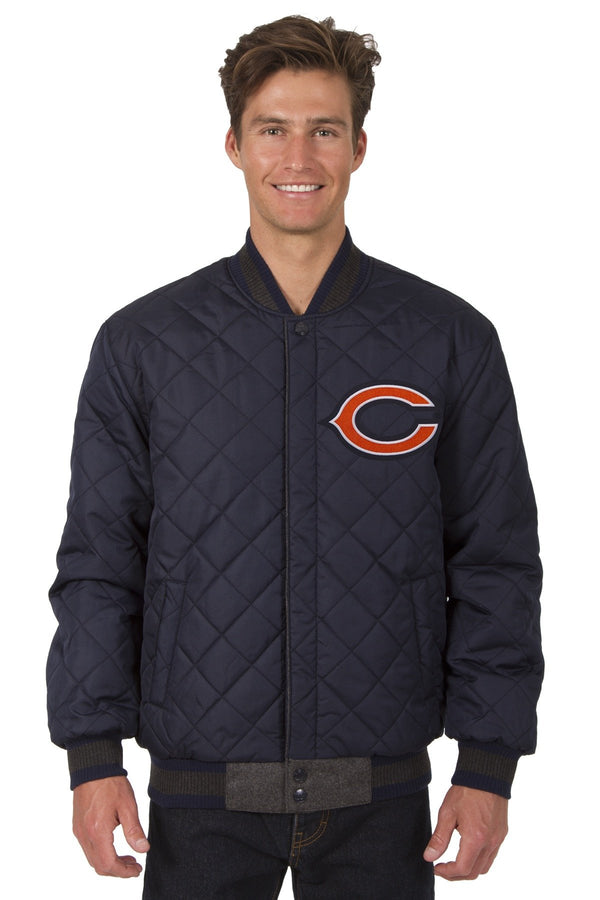 Chicago Bears Reversible Wool and Leather Jacket (Front and Back Logos)