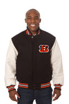 CINCINNATI BENGALS TWO-TONE WOOL AND LEATHER JACKET - BLACK/WHITE