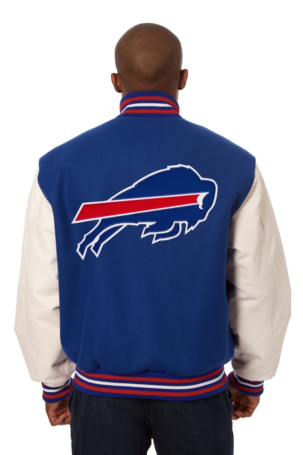 BUFFALO BILLS TWO-TONE WOOL AND LEATHER JACKET - ROYAL