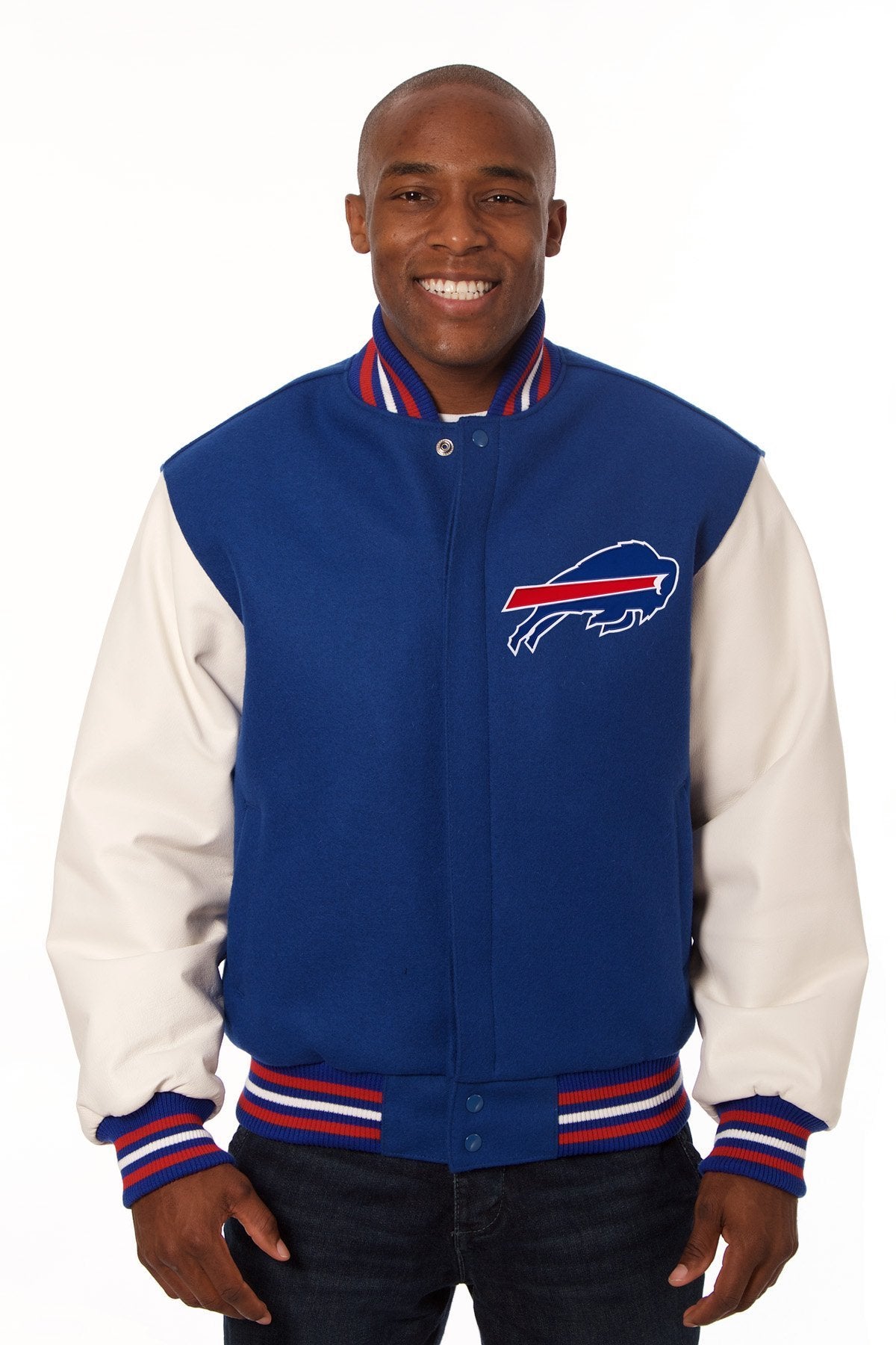 BUFFALO BILLS TWO-TONE WOOL AND LEATHER JACKET - ROYAL