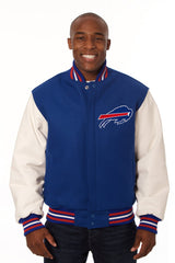 BUFFALO BILLS TWO-TONE WOOL AND LEATHER JACKET - ROYAL
