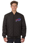 BUFFALO BILLS WOOL & LEATHER REVERSIBLE JACKET W/ EMBROIDERED LOGOS - CHARCOAL/BLACK