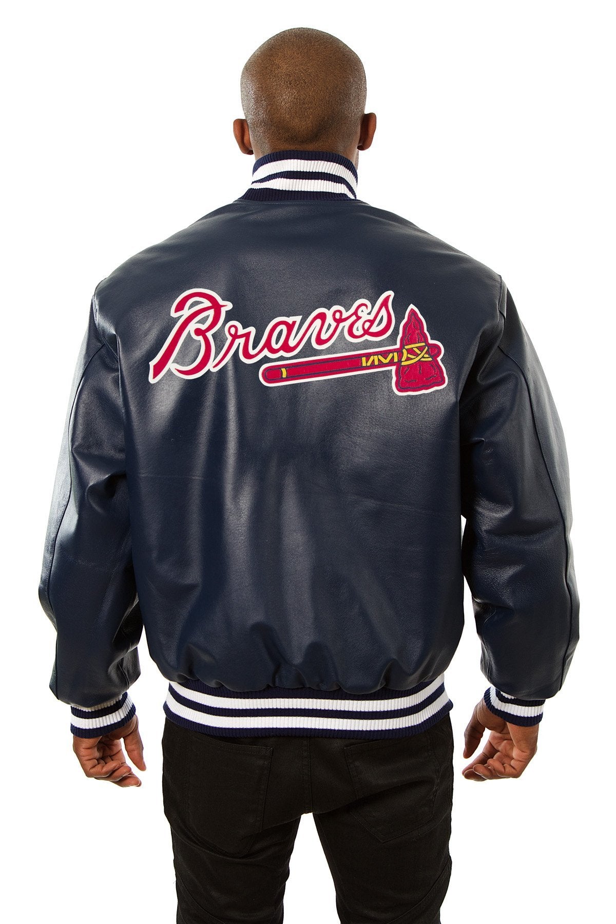 ATLANTA BRAVES FULL LEATHER JACKET - NAVY