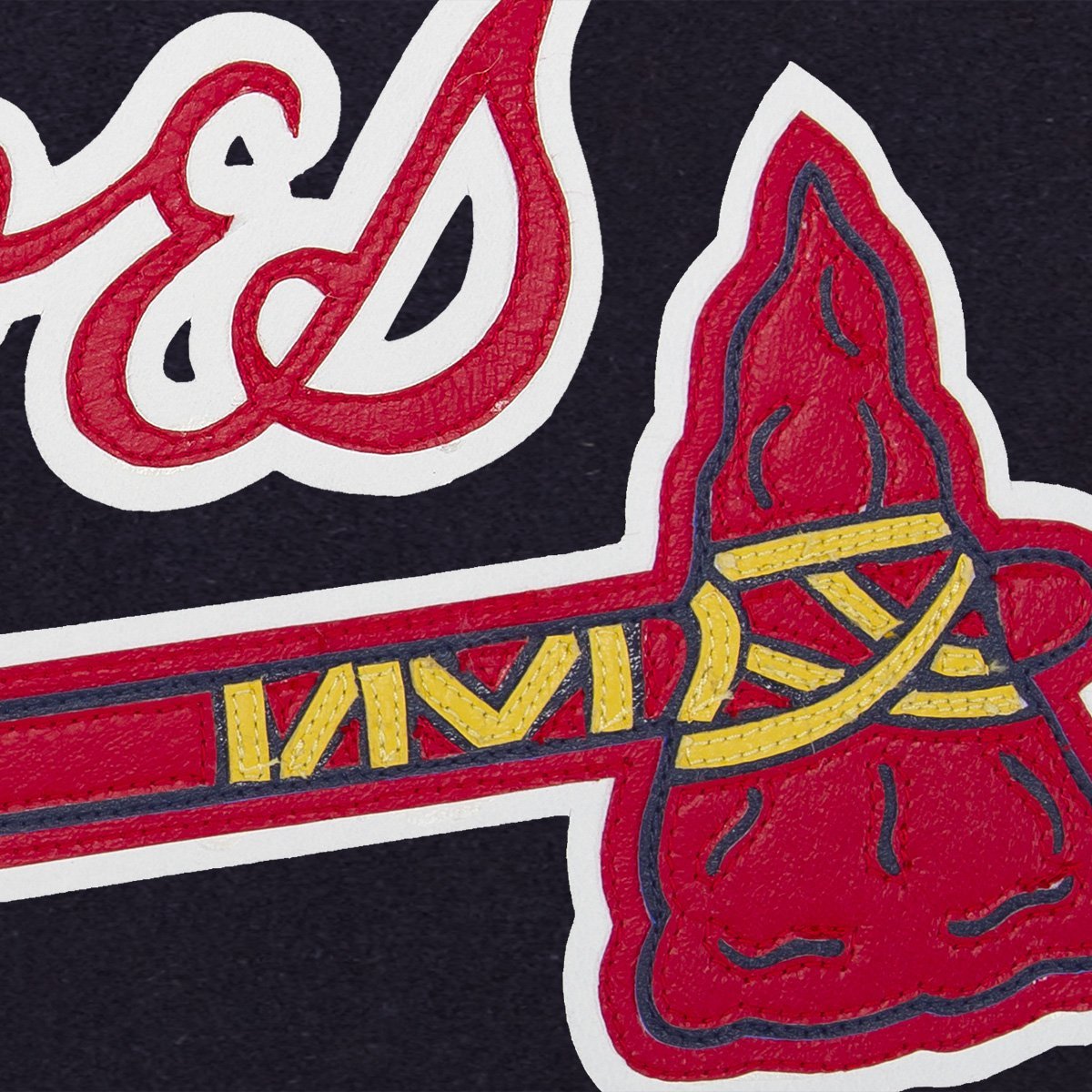 ATLANTA BRAVES TWO-TONE WOOL JACKET W/ HANDCRAFTED LEATHER LOGOS - NAVY/RED
