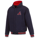ATLANTA BRAVES TWO-TONE REVERSIBLE FLEECE HOODED JACKET - NAVY/RED