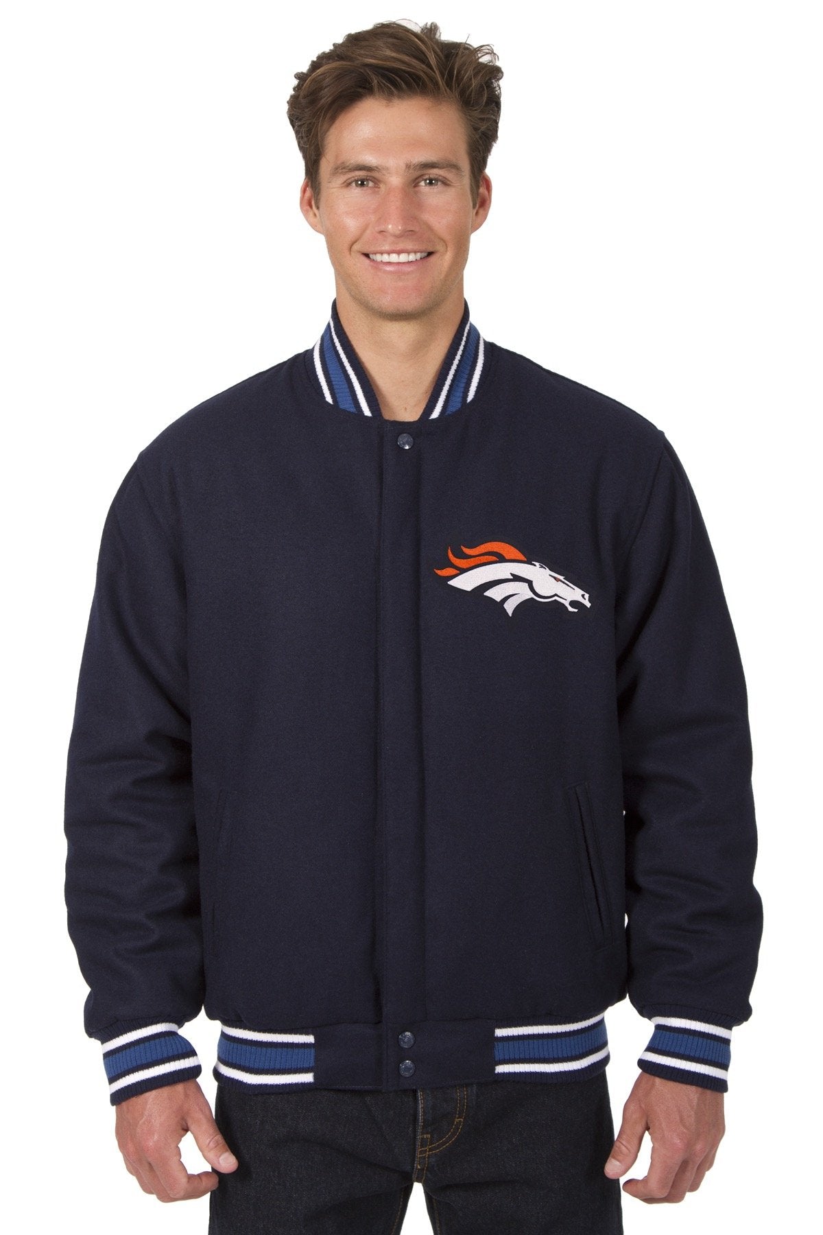 Denver Broncos All-Wool Reversible Jacket (Front and Back Logos)