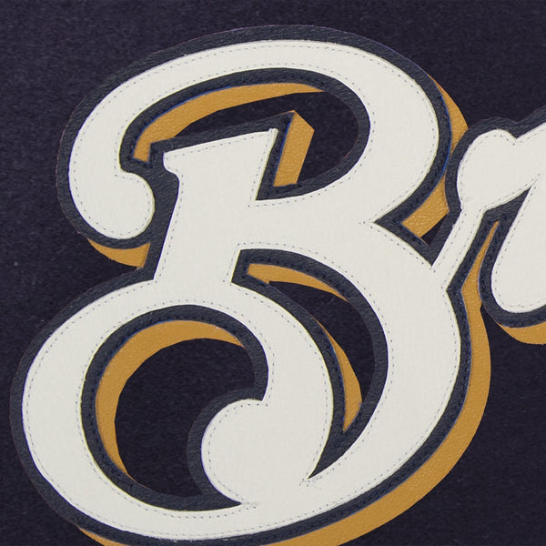 MILWAUKEE BREWERS WOOL JACKET W/ HANDCRAFTED LEATHER LOGOS - NAVY
