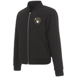 MILWAUKEE BREWERS JH DESIGN REVERSIBLE WOMEN FLEECE JACKET - BLACK