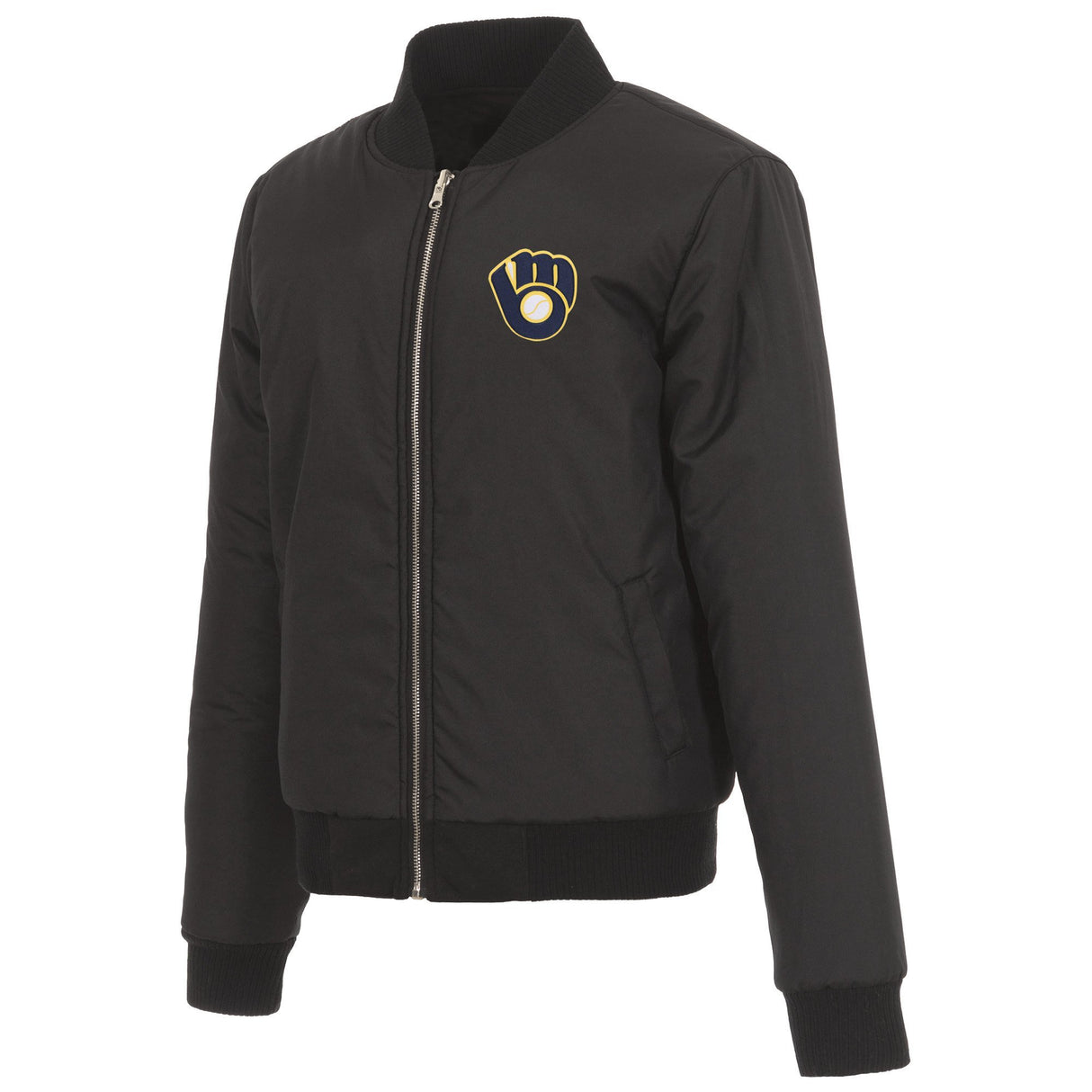 MILWAUKEE BREWERS JH DESIGN REVERSIBLE WOMEN FLEECE JACKET - BLACK