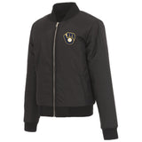MILWAUKEE BREWERS JH DESIGN REVERSIBLE WOMEN FLEECE JACKET - BLACK