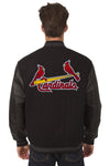 ST. LOUIS CARDINALS WOOL & LEATHER REVERSIBLE JACKET W/ EMBROIDERED LOGOS - BLACK