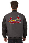 ST. LOUIS CARDINALS WOOL & LEATHER REVERSIBLE JACKET W/ EMBROIDERED LOGOS - CHARCOAL/BLACK
