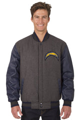 Los Angeles Chargers Reversible Wool and Leather Jacket (Front and Back Logos)