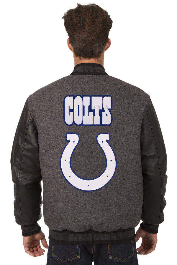 Indianapolis Colts Reversible Wool and Leather Jacket (Front and Back Logos)