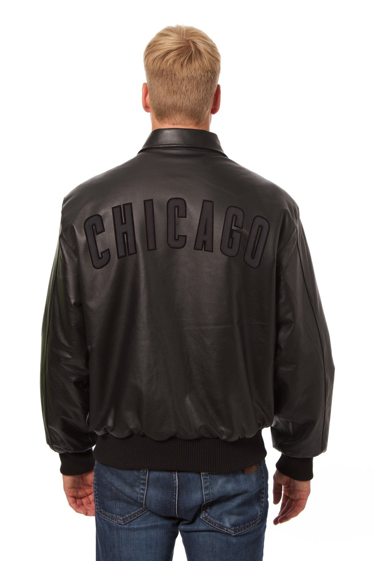 CHICAGO CUBS FULL LEATHER JACKET - BLACK/BLACK